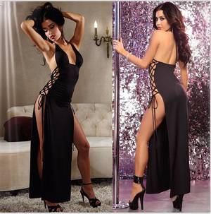 long black dress - Women Sexy Dress Party Night Club Dress Long Off Shoulder Halter Black  Satin Nightdress Side Split