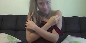 Blonde Strip Masturbation - Collared Flat Chested Blonde Masturbates On Cam HD SEX Porn Video 10:36