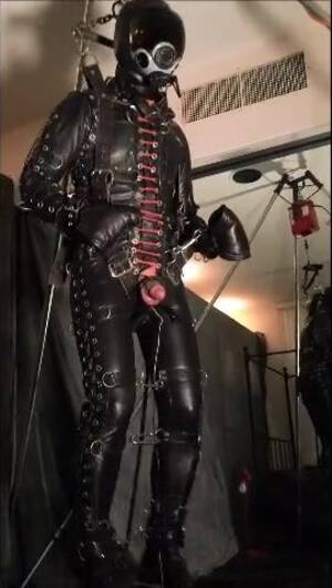 Leather Torture Porn - Gay Leather Bondage Suit Suspension with Electro - ThisVid.com