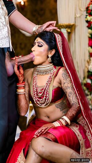 indian bride blowjob - Image of the two standing beautiful indian bride in wedding hall takes a  huge black dick in the mouth and giving blowjob to the bride get covered by  cum all over his