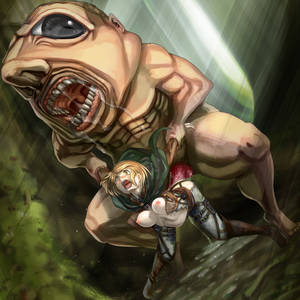 hentai size - attack_on_titan blonde_hair blush breasts censored cum cum_in_pussy  large_insertion monster nipples petra_ral rape saliva short_hair  size_difference ...