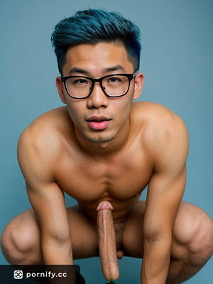 Blue Asian Men Porn - Huge Blue Athletic Asian Guy with Glasses Smiling in Gym | Pornify â€“ Free  PremiumÂ® AI Porn