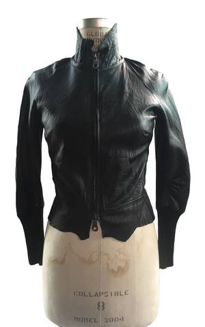 French Cuff Women Porn - Women's Leather Bomber Jacket, Double Zipper Front, Raw Cut Detailing, High  Cuffs and