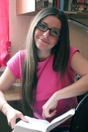 law student - Angelina as a bookish student aged 18