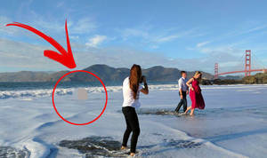 accident beach nude - naked swimmer photobombs pregnancy photoshoot beach