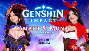 amber cartoon porn - Genshin Impact VR Porn Parody: Amber & Mona Cosplay Porn | VR Conk