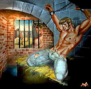 femdom toons chuck - illustrations gay cell etienne erotic cowboys fisting cartoon chuck renslow  leather jail