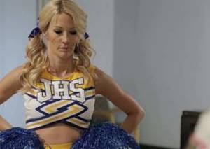fine cheerleader fuck - Super sexy blond-haired cheerleader Jessica Drake in sexy uniform gets her  huge boobs fucked