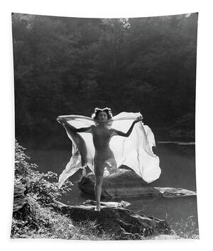 american nudist naturist - 1920s 1930s Nude Young Woman Holding Tapestry by Vintage Images - Fine Art  America