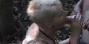 french granny gangbang - French slutty granny gangbanged outdoors