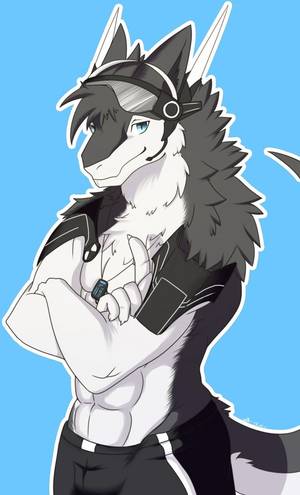 Male Sergal Furry Porn - e926 abs anthro armor blue_background blue_eyes claws clothed clothing  crossed_arms discordnight dog_tags fur grey_fur hi_res looking_at_viewer
