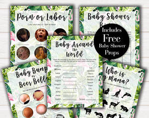 Hd Party Of Baby - Tropical 5 Baby Shower Games Pack, Printable Baby Shower Games, Tropical  Baby Shower Party