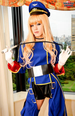 dress up anime shemale porn - White haired japanese shemale in blue uniform and white gloves pulls out  her cock