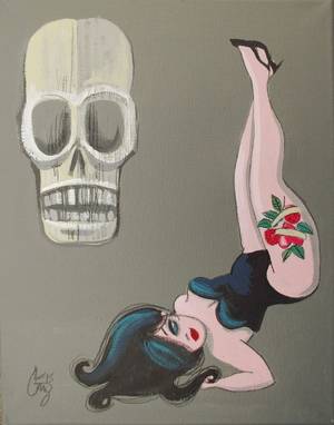 Cartoon Vintage Homemade 1950s Porn - El gato gomez painting retro vintage pulp tiki bar skull 1950s tattoo pinup  girl