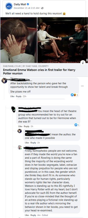 Emma Watson Punish Porn - I didn't like it when someone on Facebook dissed Emma Watson for standing  up to Rowling : r/MurderedByWords