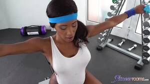 ebony work out - Free Ebony gym fiend initiates plumpy noob with huge dildo Porn Video HD