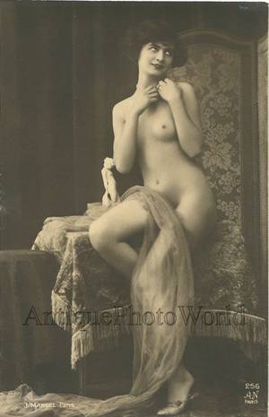 french vintage erotica - Dreamy nude woman posing with drapery antique photo J. Mandel studio France