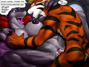 Furry T Rex Porn - Rule 34 - anthro big breasts breasts clitoris cum dinosaur drake tigerclaw  (character) feline female fur furry male max blackrabbit missionary  position nipple piercing nipples nude on back penetration penis piercing  pussy