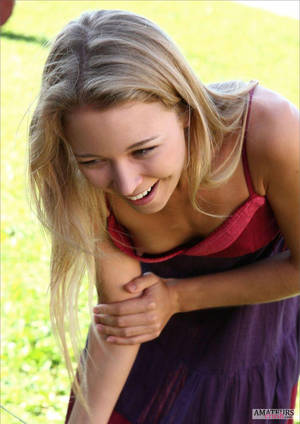 blonde tit slip - sexy blonde bent over having oops nipple moment