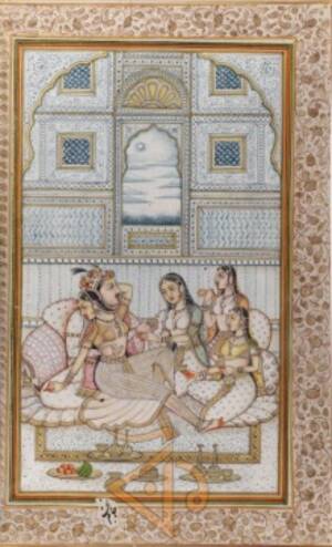 Ancient King Porn Paintings - Mughal king with queens 1 by Kalaviti Arts | miniature Paintings | Antique  Paper Traditional Art