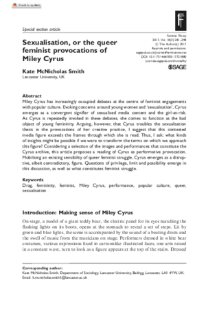 Miley Cyrus Lesbian Strapon Porn - PDF) Sexualisation, or the queer feminist provocations of Miley Cyrus |  Kate McNicholas Smith - Academia.edu