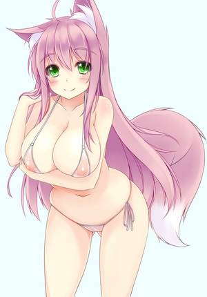 hentai fox girl with apron - animal_ears bikini breast_hold cameltoe cleavage kitsune nipples  see_through sogaya swimsuits tail
