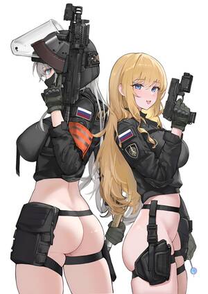 naked anime girls guns - Rule 34 - 2girls aks-74u ass assault rifle blonde hair blue eyes female  female soldier gun helmet helmet with visor long hair looking at viewer  mask masked masked female military military helmet