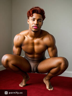 Ebony Male Porn - Red-Haired Ebony Male with Huge Penis Posing Playfully in a Bathing Scene -  Indoor Photography | Pornify â€“ Free PremiumÂ® AI Porn