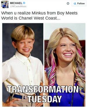 Boy Meets World Porn Captions Gay - Lee Norris, better known as Cory Matthews' nerdy middle school classmate  Stuart Minkus on 'Boy Meets World,' did not become actress Chanel West  Coast.