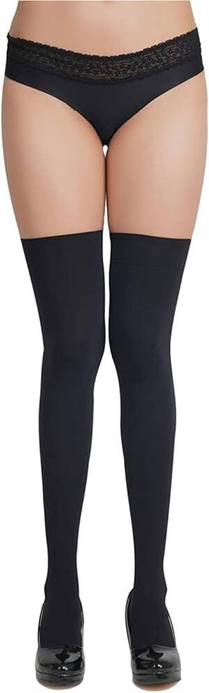 Indian Thigh High Stockings Porn - Buy Forever Desi Women's Full Coverage Thigh-Highs Long Nylon Skin Stockings  Socks (Black) at Amazon.in