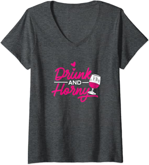 drunk sex orgy club - Womens Drunk and Horny Single Party Club Wine Naughty Erotic Gift V-Neck  T-Shirt : Clothing, Shoes & Jewelry - Amazon.com