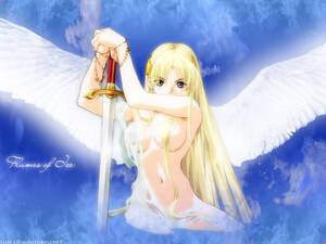anime porn naked angels - angel blonde hair blue eyes breasts long hair nude sword weapon wings words  worth | konachan.com - Konachan.com Anime Wallpapers
