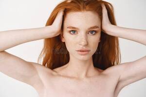 Extreme Freckled Women Naked Porn - Close-up of Relaxed Young Redhead Woman with Pale Skin and Freckles,  Massaging Natural Red Hair, Standing Naked without Stock Image - Image of  long, cosmetic: 212417231