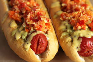 Hot Food Porn - Grilled Hot Dogs with Homemade Mustard, Pepper Relish and Sage Derby