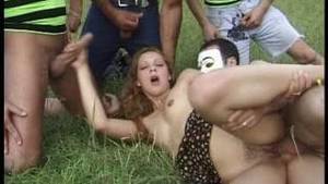 group gangbang outside - Sharon enjoys this gangbang outside in a field