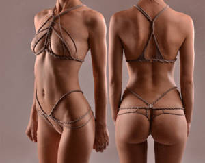 bdsm collars panties clothes pins - Stretch Shibari set - Stretch Rope Harness Set - Crotchless Panties -  Cupless Top - Cage