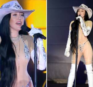 Noah Cyrus Porn - Miley Cyrus' sister Noah strips almost naked in glittering sheer bodysuit  as she performs at CMT Awards â€“ The Irish Sun | The Irish Sun