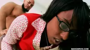 Ebony Glasses - Ebony babe with glasses doing it doggy style - Porn at Ah-Me