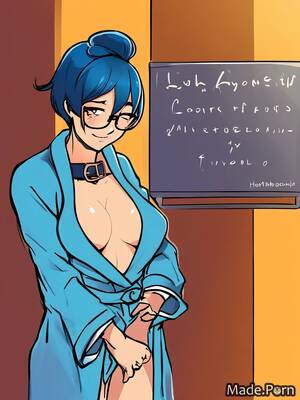 cartoon asian girls glasses nude - Porn image of short hair cartoon blue hair partially nude asian glasses 18  created by AI