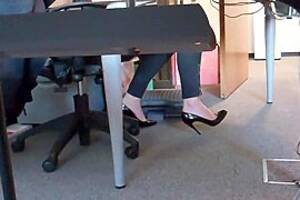 hot secretary voyeur - Hot Secretary In Tight Jeans Playing With Her Voyeur Feet At The Office,  leaked Foot Fetish