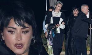 Black Lesbian Porn Demi Lovato - Demi Lovato cuts an edgy figure in a black leather trench coat | Daily Mail  Online
