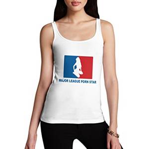 Funny League Porn - Women Cotton Novelty Funny Print Major League Porn Star Tank Top White Small