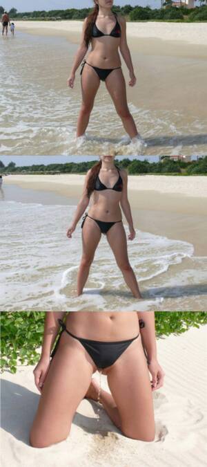 naked beach bikini peeing - Girlfriend pees on the beach in public
