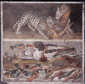 Egyptian Cat Goddess Furry Porn - Ancient Roman mosaic of a cat killing a partridge from the House of the  Faun in Pompeii