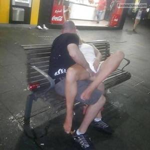 flash voyeur sex - Stranger is touching pantyless hotwife on bench voyeur public sex howife