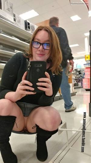 bbw redhead upskirt - Pantyless nerdy redhead