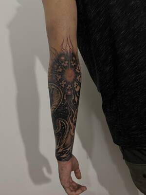 Indian Porn Flower Tattoo - Kali half sleeve in progress. By Niloy Das, Lizard's Skin Tattoos, India. :  r/tattoos