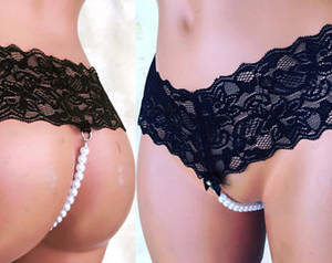 backless panties bdsm - Sexy crotchless panties with pearls and lace g-string T-back lingerie. Great