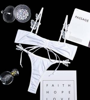 free bra and panties - Butterfly Lingerie Hollow Out Custome See Through White Porn Outfit Sensual  Wire Free Bra Push Up Set Cute Underwear