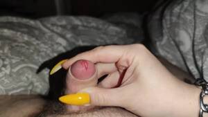 ejaculate handjob with long nails - His little cock gets a long yellow nails handjob with cumblast to the lens * cum eruption* Porn Video - Rexxx